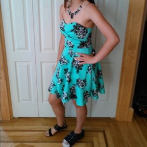 Bright Mint Green Skater Rose Dress